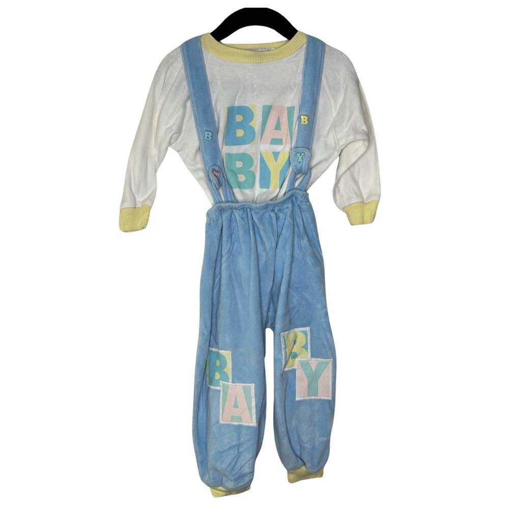 Vintage 80s Pattycakes USA Made Overalls Sweatshirt Set 18-24 Months USA Made‎